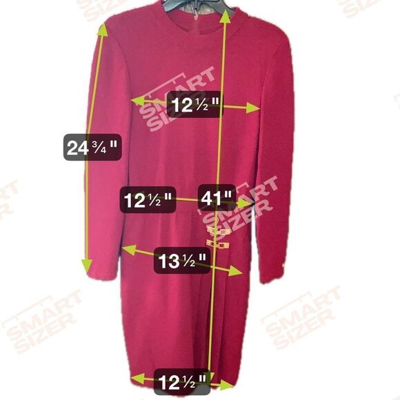 St. John Designer Red Knit Gold Hardware Details Elegant Evening Workwear Dress - Picture 8 of 8